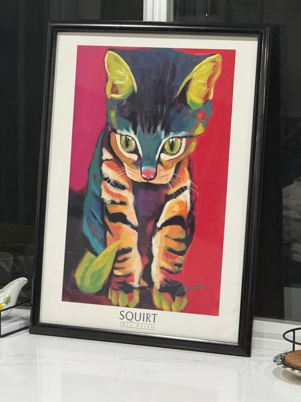 VINTAGE Ron Burns Squirt Cat Art Print Framed 18 x 24 Pop Art Kitten Wall Decor